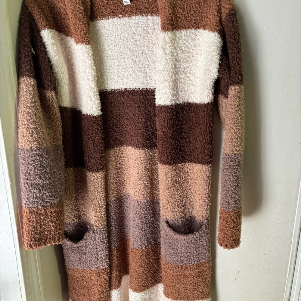 Pink Rose Women's Fuzzy Cardigan - Brown, Cream, Tan